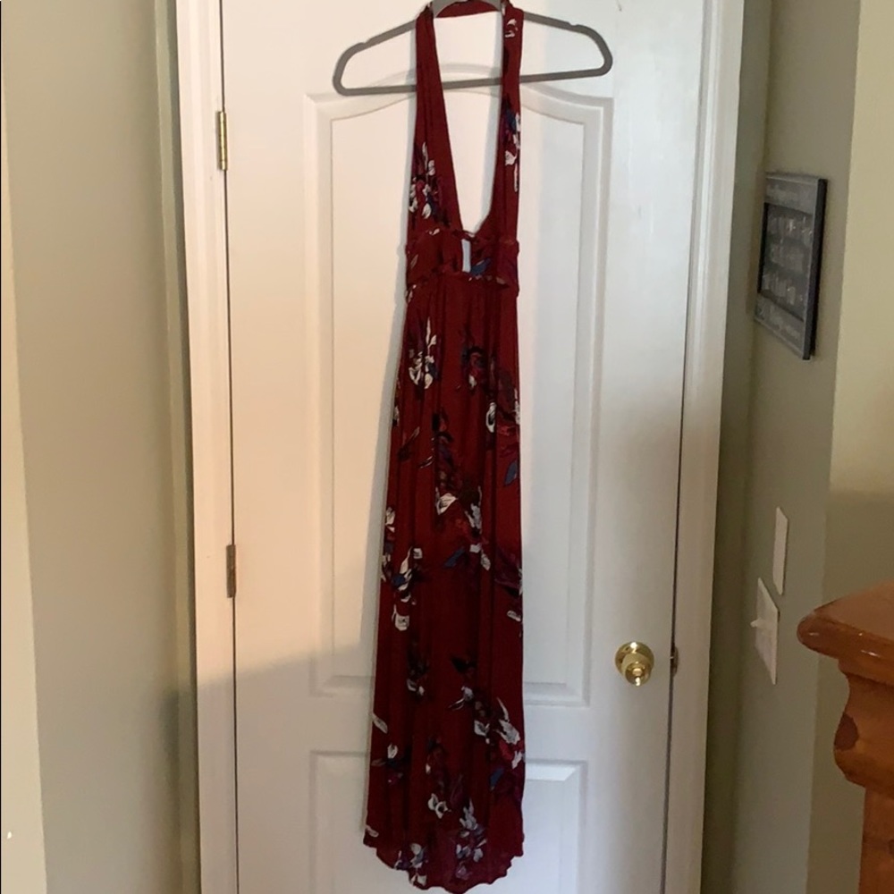 Halter open back floral dress